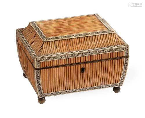 Y A PORCUPINE QUILL AND IVORY SEWING BOX, PROBABLY CEYLONESE...