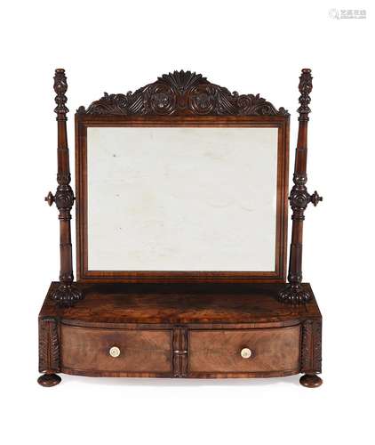 Y A GEORGE IV CARVED MAHOGANY DRESSING MIRROR, CIRCA 1830