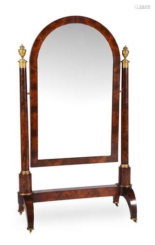 AN EMPIRE MAHOGANY AND ORMOLU MOUNTED CHEVAL MIRROR, CIRCA 1...