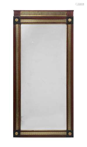 A RUSSIAN MAHOGANY AND BRASS MARQUETRY WALL MIRROR, CIRCA 18...