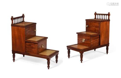 A PAIR OF REGENCY MAHOGANY LIBRARY STEPS, IN THE MANNER OF G...