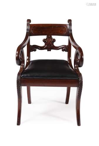 Y A GEORGE IV MAHOGANY AND ROSEWOOD LIBRARY OPEN ARMCHAIR, I...