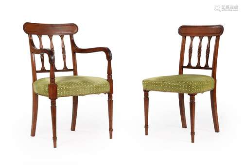 A SET OF TWELVE REGENCY MAHOGANY DINING CHAIRS, IN THE MANNE...