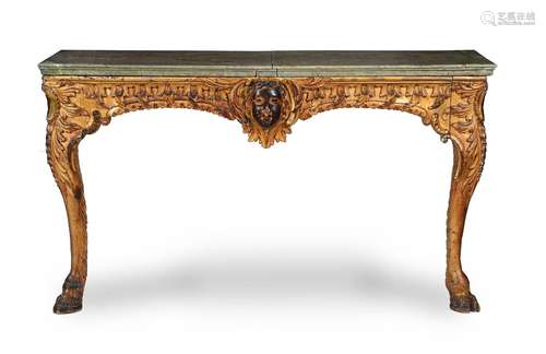 A CARVED GILTWOOD CONSOLE TABLE, POSSIBLY IRISH, IN THE KENT...