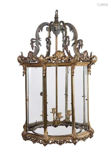 A GEORGE IV GILT METAL OCTAGONAL HALL LANTERN, CIRCA 1830