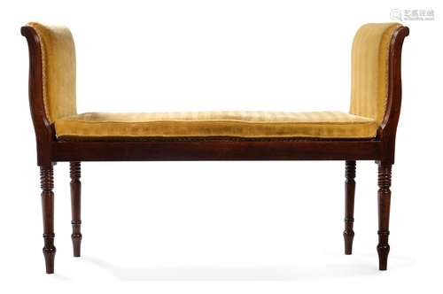 A REGENCY MAHOGANY AND UPHOLSTERED WINDOW SEAT, CIRCA 1815