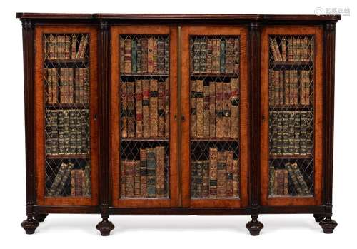 A REGENCY MAHOGANY BREAKFRONT BOOKCASE, CIRCA 1815