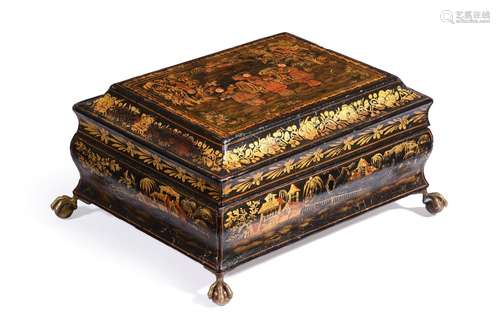 A REGENCY BLACK LACQUER AND GILT JAPANNED WORK BOX, CIRCA 18...