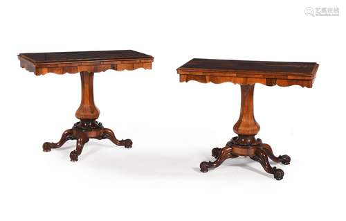 Y A PAIR OF VICTORIAN ROSEWOOD FOLDING CARD TABLES, CIRCA 18...