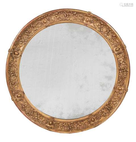 A VICTORIAN GILTWOOD AND GESSO CIRCULAR WALL, MIRROR POSSIBL...