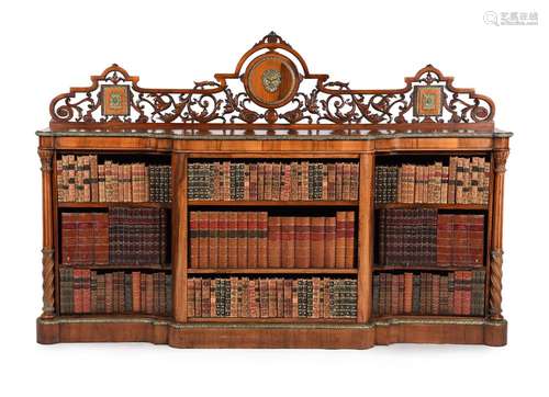 A VICTORIAN WALNUT AND GILT METAL MOUNTED OPEN BOOKCASE, IN ...