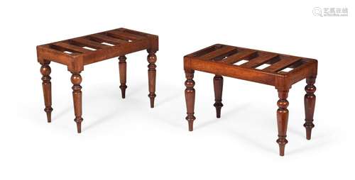 A MATCHED PAIR OF MAHOGANY LUGGAGE STANDS, EARLY AND MID 19T...