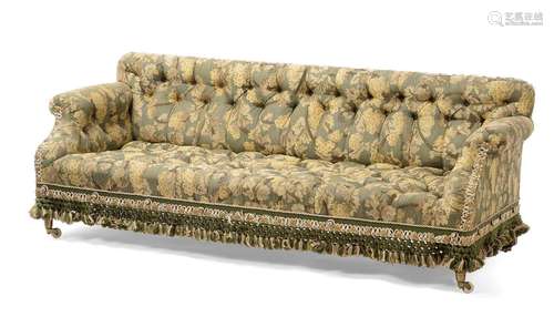 A VICTORIAN WALNUT AND UPHOLSTERED SOFA IN THE MANNER OF HOL...