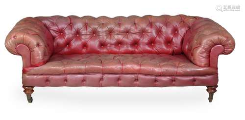 A VICTORIAN LEATHER UPHOLSTERED SOFA, CIRCA 1860