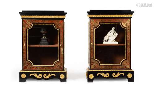 Y A PAIR OF VICTORIAN EBONISED, TORTOISESHELL, BRASS MARQUET...