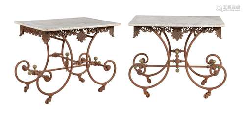 A PAIR OF FRENCH WROUGHT IRON TABLES, 19TH CENTURY