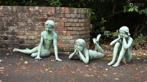 A SET OF THREE LARGE BRONZE FIGURES OF CHILDREN, SECOND HALF...