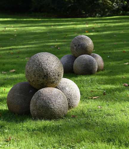 A PAIR OF CORNISH GRANITE BALL PYRAMIDS, 20TH CENTURY