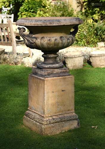 A TERRACOTTA CENTREPIECE ON PEDESTAL BY JAMES PULHAM BROXBOU...