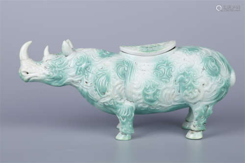 A Rhino Shaped Porcelain Incense Burner.