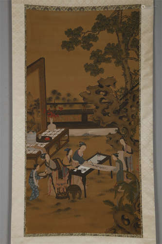 A Figure Story Painting on Silk by Qiu Ying.