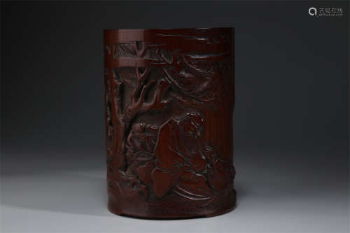 A Bamboo Brush Pot with Figure Design.
