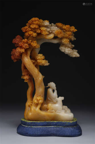 A Shoushan Stone Pine&Dignitary Sculpture.