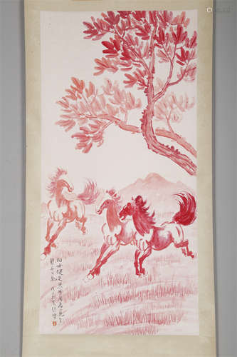 A Steeds Painting on Paper by Xu Beihong.