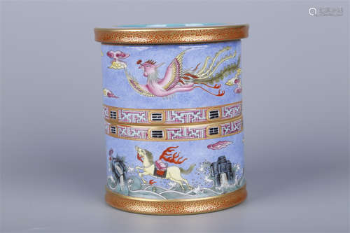 A Rose Porcelain Brush Pot.