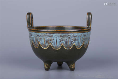 A Bronze Color Tripod Porcelain Censer.