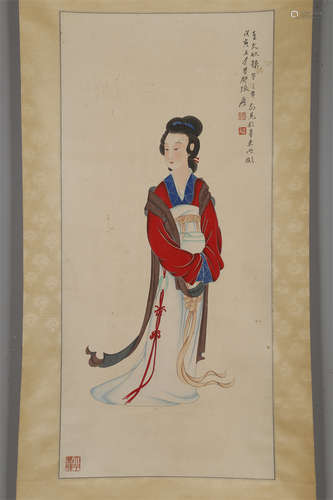 A Maid Painting on Paper by Zhang Daqian.