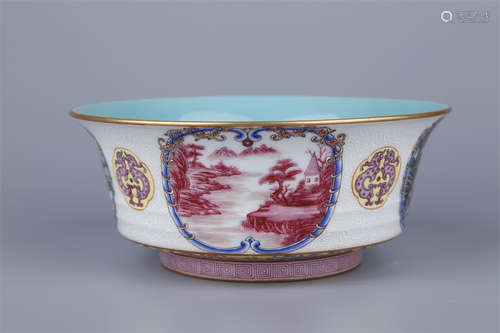 A Porcelain Bowl with Landscape Design.