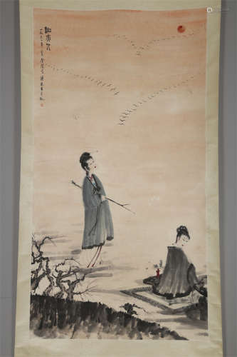A Maids Painting on Paper by Fu Baoshi.