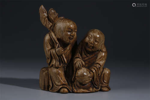 An Agarwood Sculpture of Two Immortals.