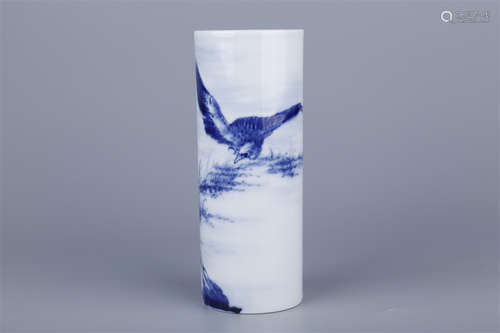 A Blue-and-White Porcelain Brush Pot.