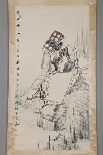 A Figure Painting on Paper by He Jiaying.