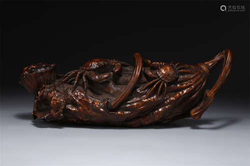 A Boxwood Lotus Leaf and Root Sculpturet.