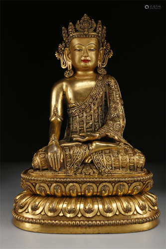 A Gilt Copper Sakyamuni Buddha Statue.