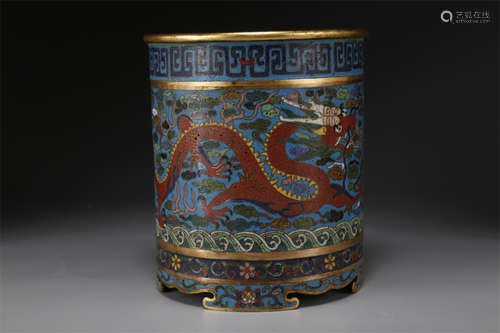 A Cloisonne Enameled Copper Brush Pot.