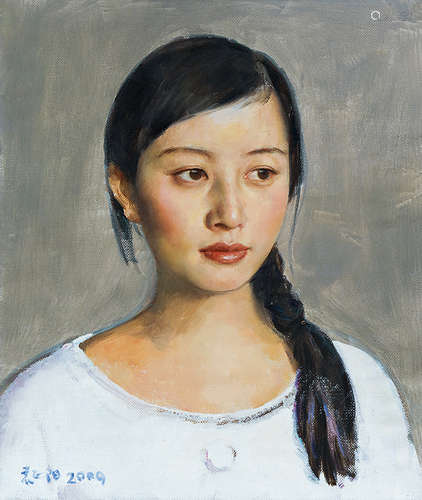 袁正阳 2009 少女肖像 布面油画