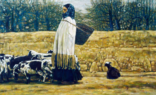 程丛林 1990 阿米子与羊 布面油画