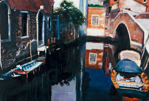 陈逸飞 1990 威尼斯运河 布面油画