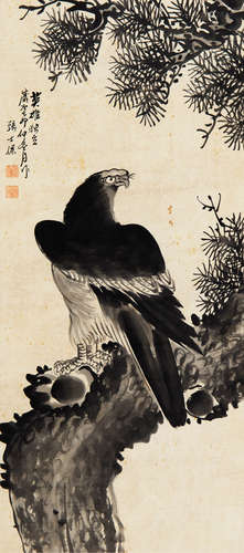 张士保（1805-1878） 乙卯（1855年）作 松鹰 立轴 水墨纸本