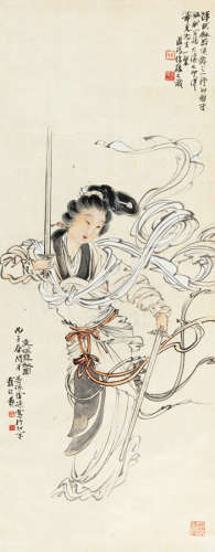 徐操 (1899-1961)  丙子春（1936年）作 虞姬舞剑图 立轴 设色纸本