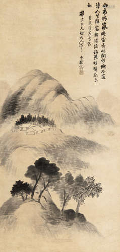 林纾（1852—1924） 癸亥（1923年）作 山市晴岚 立轴 设色纸本