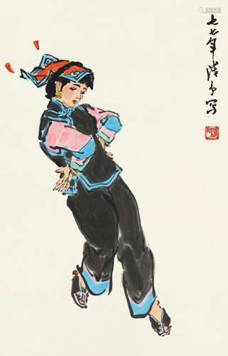 叶浅予 (1907-1995 丁巳（1977年）作 舞女 镜框 设色纸本