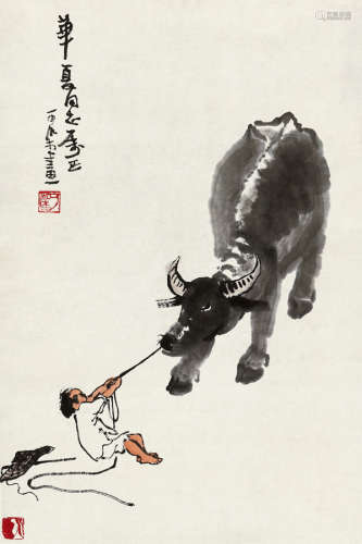 李可染 (1907-1989)  牧牛图 立轴 设色纸本