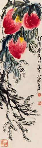 齐白石 (1864-1957)  三寿图 立轴 设色纸本