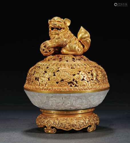 A Qing Dynasty - PURE GOLD WRAPPED JADE INCENSE BURNER