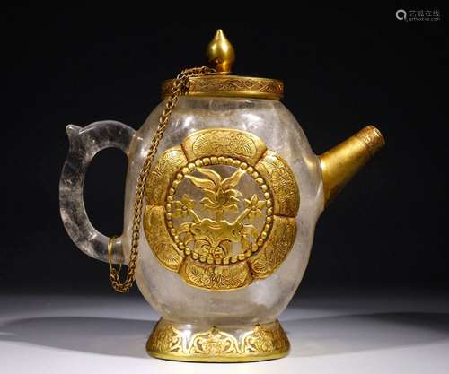 A LIAO DYNASTY CRYSTAL WRAPPED GOLD EWER